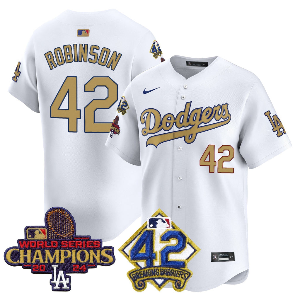 Dodgers 2024 World Series Champions & Jackie Robinson Patch Vapor Premier Limited Jersey - All Stitched