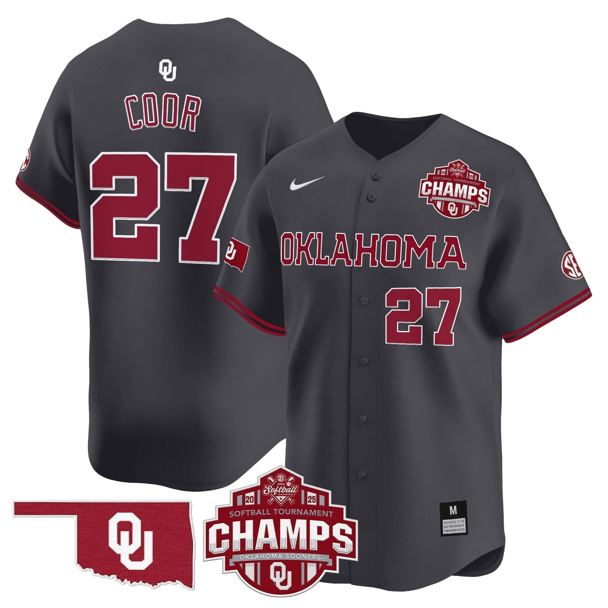 OU 2025 SEC Softball Conference Tournament Champions Patch Vapor Premier Limited Jersey - All Stitched