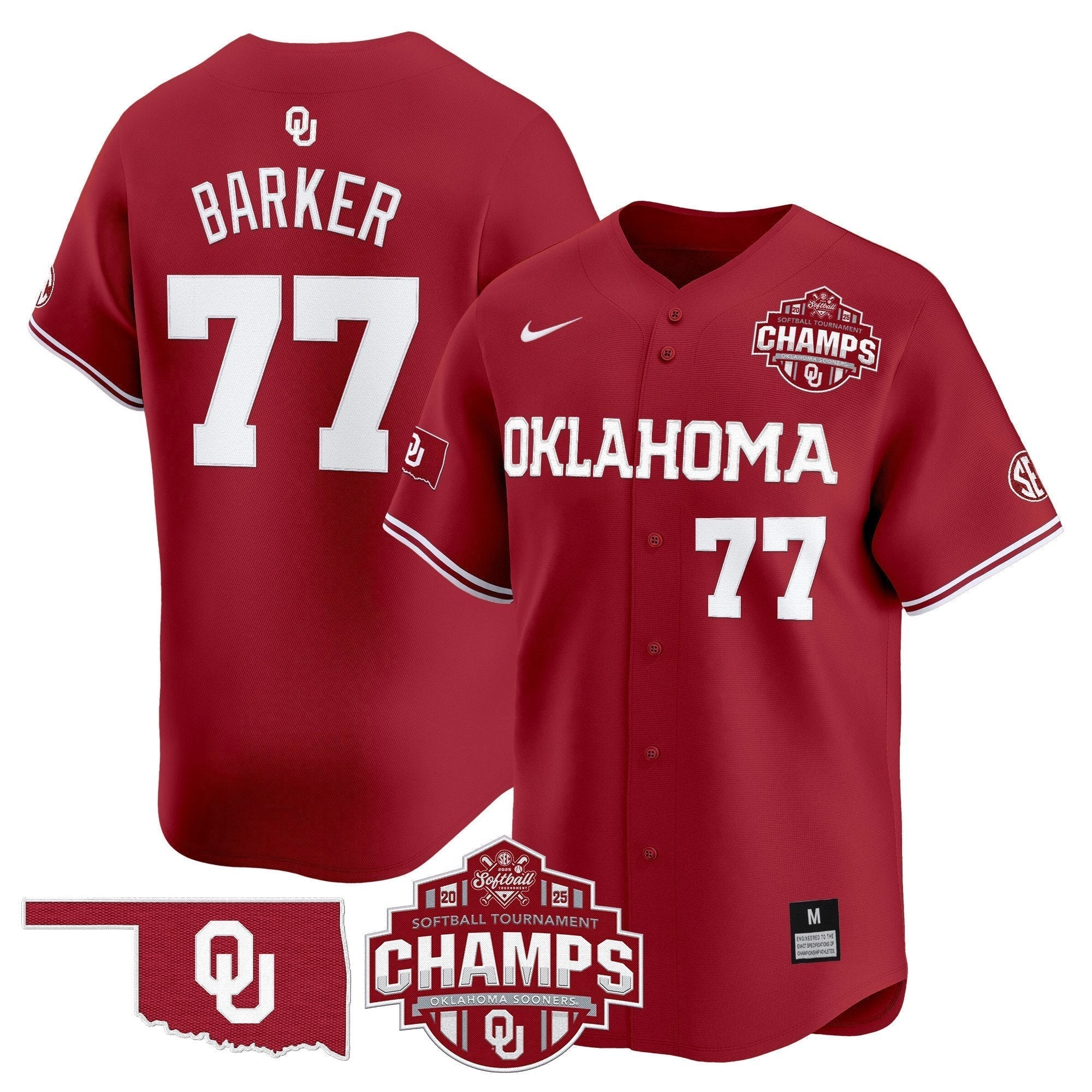 OU 2025 SEC Softball Conference Tournament Champions Patch Vapor Premier Limited Men Jersey - All Stitched