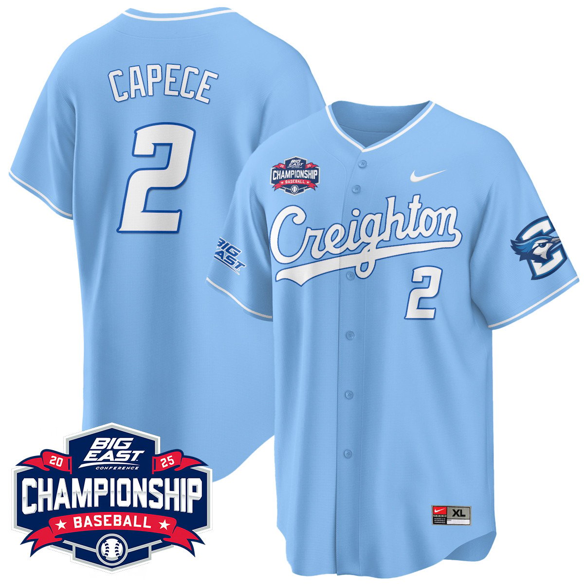 Creighton Bluejays Baseball 2025 Big East Baseball Tournament Champions Jersey - All Stitched