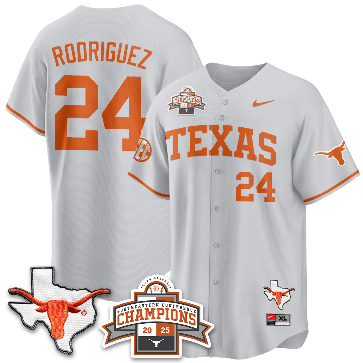 Texas Baseball 2025 Southeastern Conference Champions Men Jersey - All Stitched