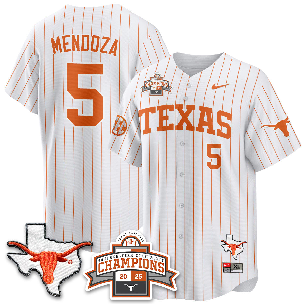 Texas Baseball 2025 Southeastern Conference Champions Jersey - All Stitched