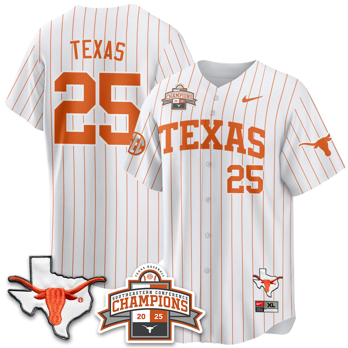 Texas Baseball 2025 Southeastern Conference Champions Men Jersey - All Stitched