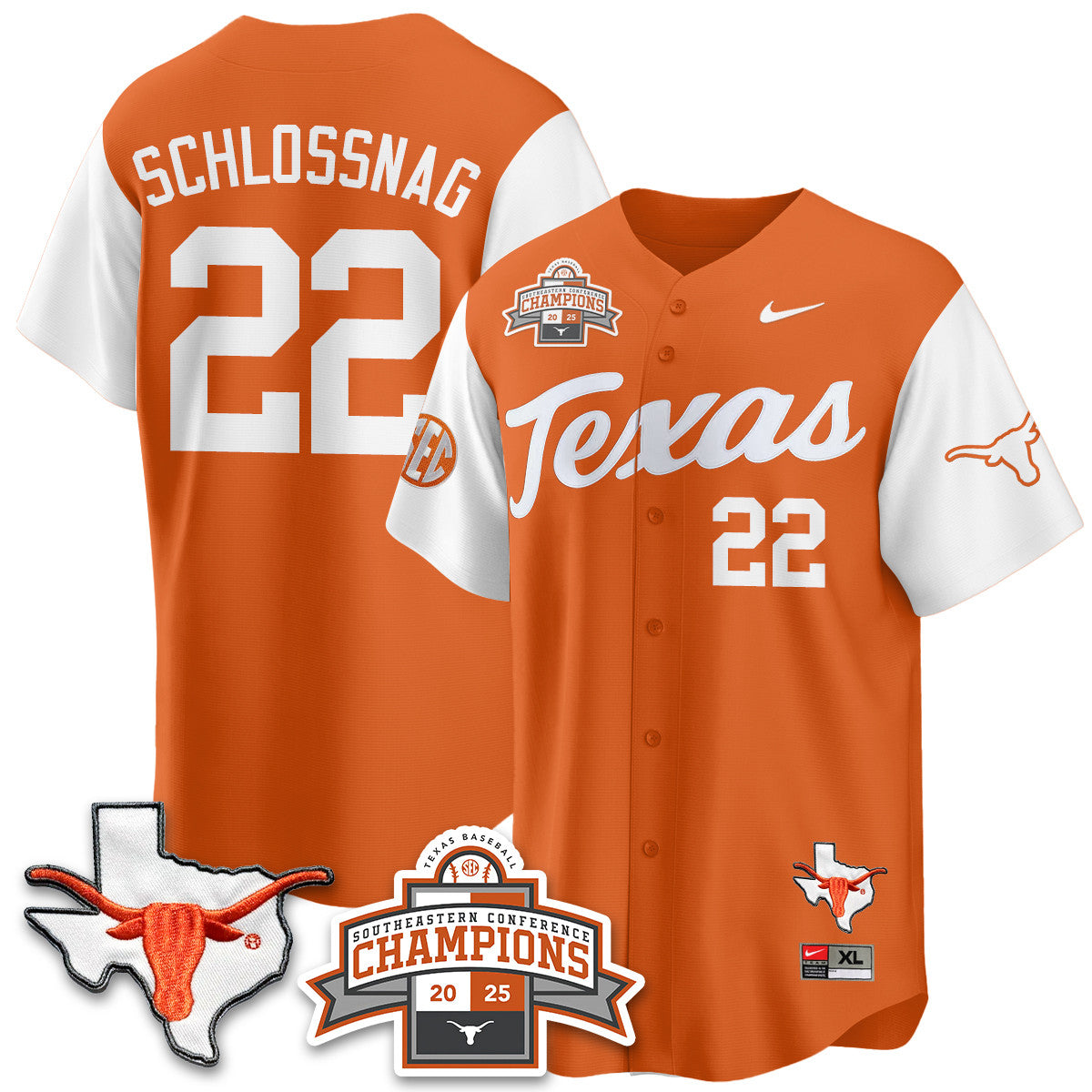 Texas Baseball 2025 Southeastern Conference Champions Jersey - All Stitched