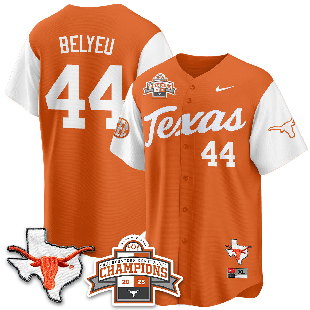 Texas Baseball 2025 Southeastern Conference Champions Men Jersey - All Stitched