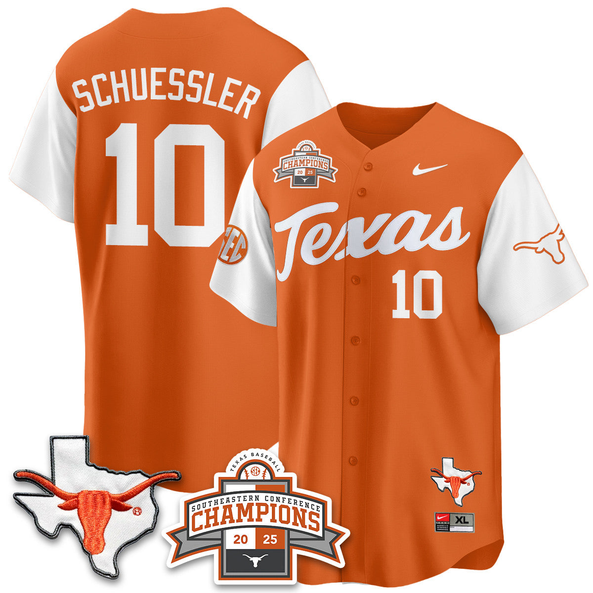 Texas Baseball 2025 Southeastern Conference Champions Jersey - All Stitched