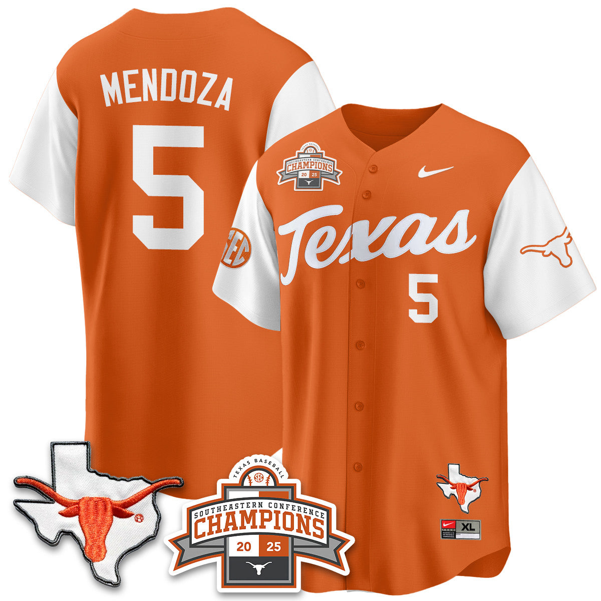Texas Baseball 2025 Southeastern Conference Champions Jersey - All Stitched