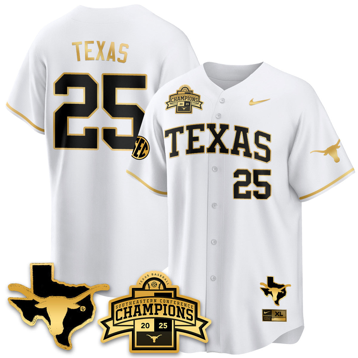 Texas Baseball 2025 Southeastern Conference Champions Men Jersey - All Stitched