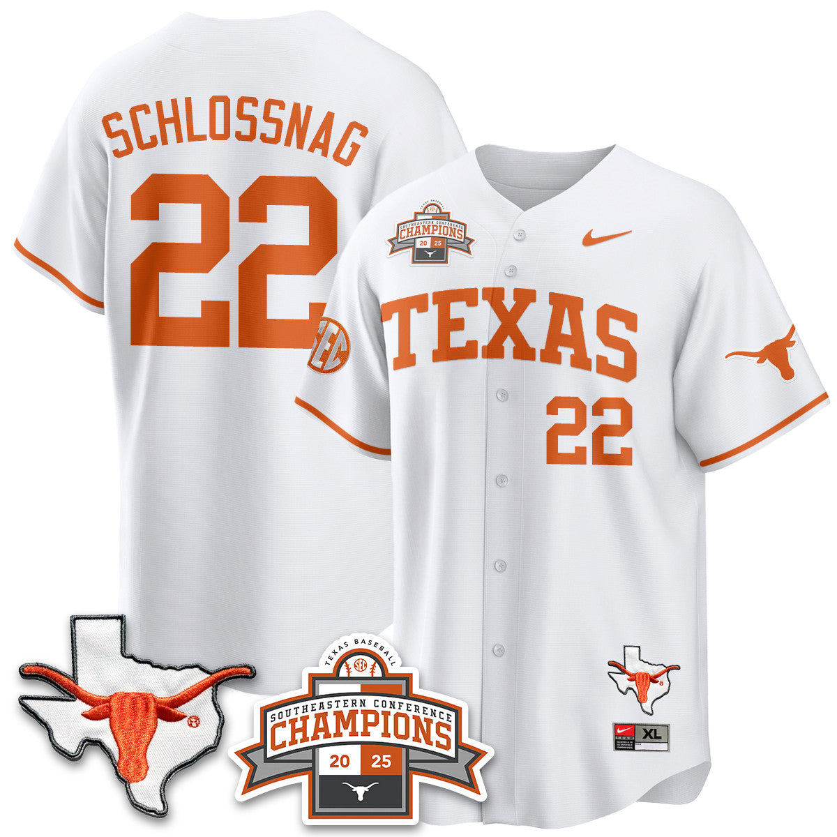 Texas Baseball 2025 Southeastern Conference Champions Men Jersey - All Stitched