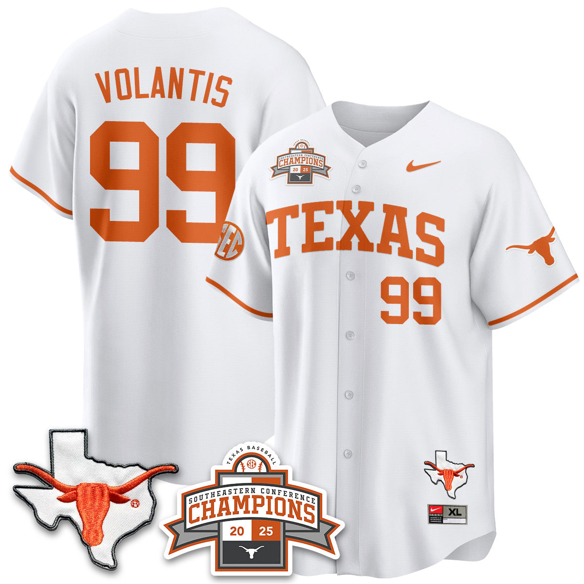 Texas Baseball 2025 Southeastern Conference Champions Men Jersey - All Stitched