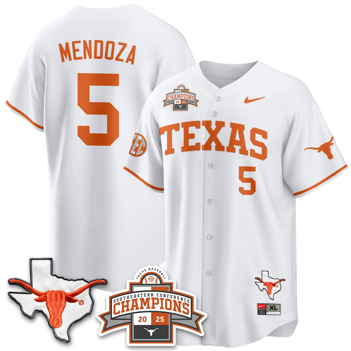 Texas Baseball 2025 Southeastern Conference Champions Jersey - All Stitched