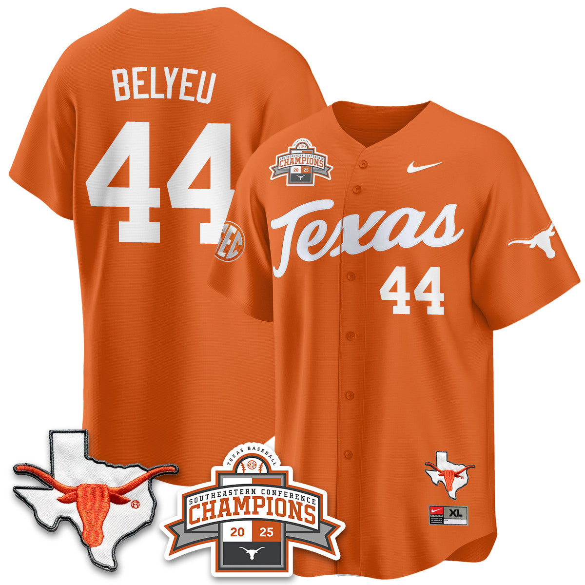 Texas Baseball 2025 Southeastern Conference Champions Men Jersey - All Stitched