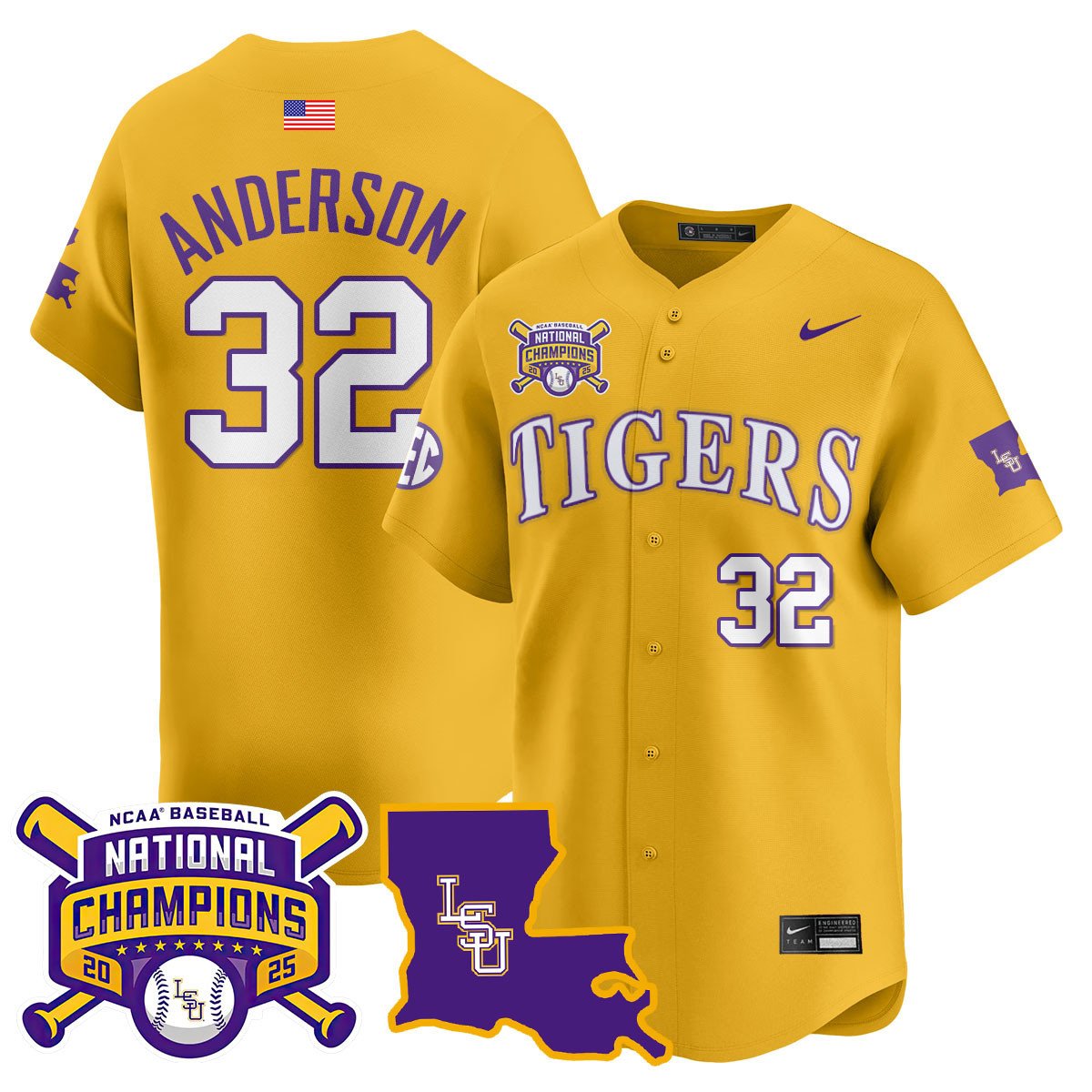 LSU 2025 World Series Champions Limited Jersey - Stitched