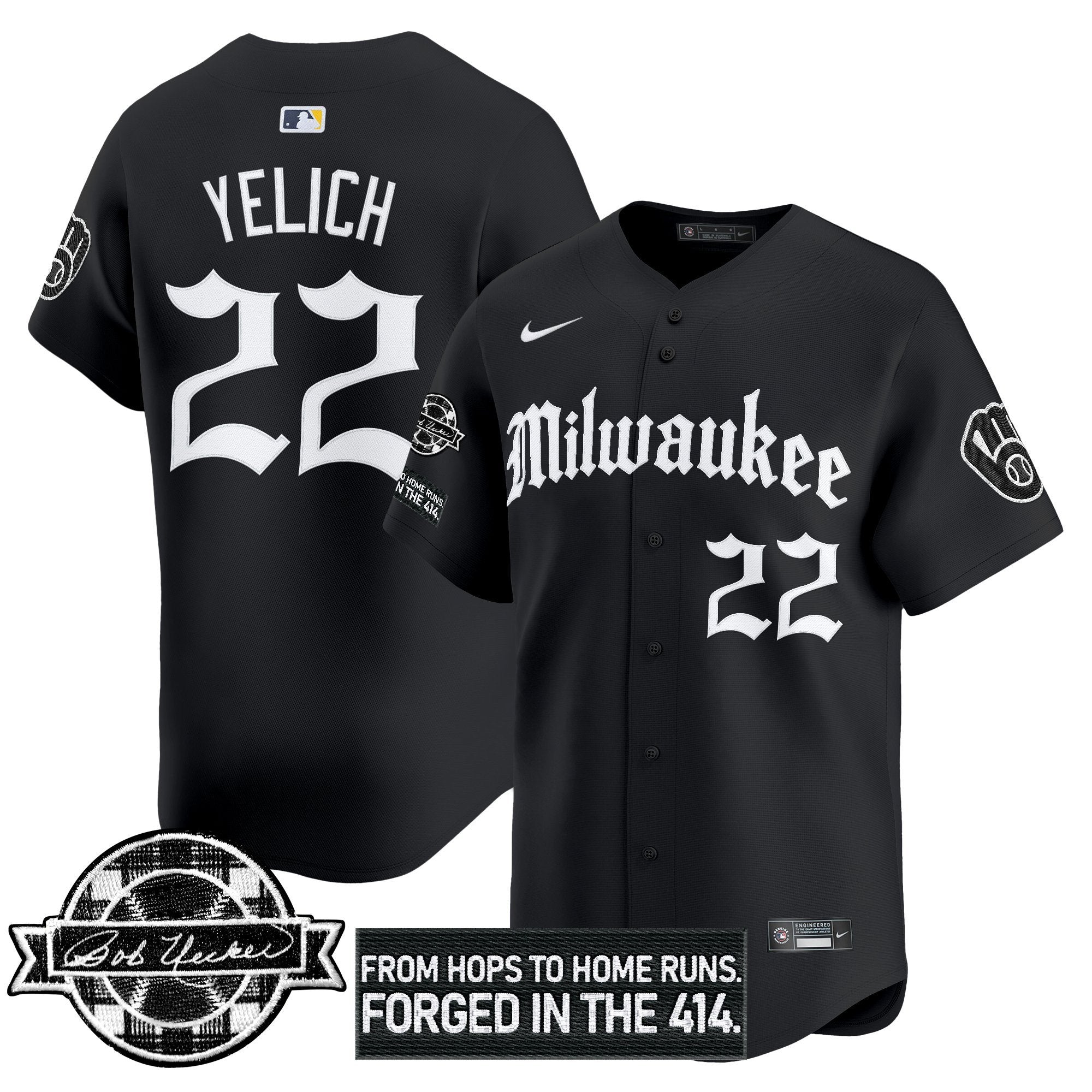 MIL Bob Uecker Patch Vapor Premier Limited Jersey - Gothic Edition - All Stitched