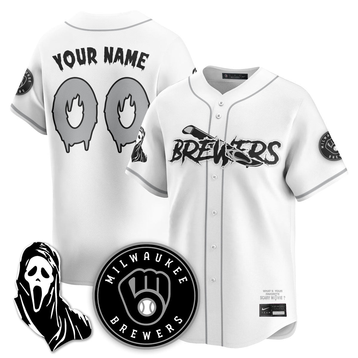 Men's Milwaukee Brewers "Scream Ghostface" Jersey - All Stitched