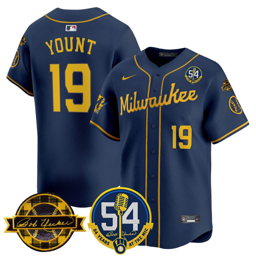 MIL 'Bob Uecker - 54 Seasons for Brewers' Limited Gold Jersey - Stitched