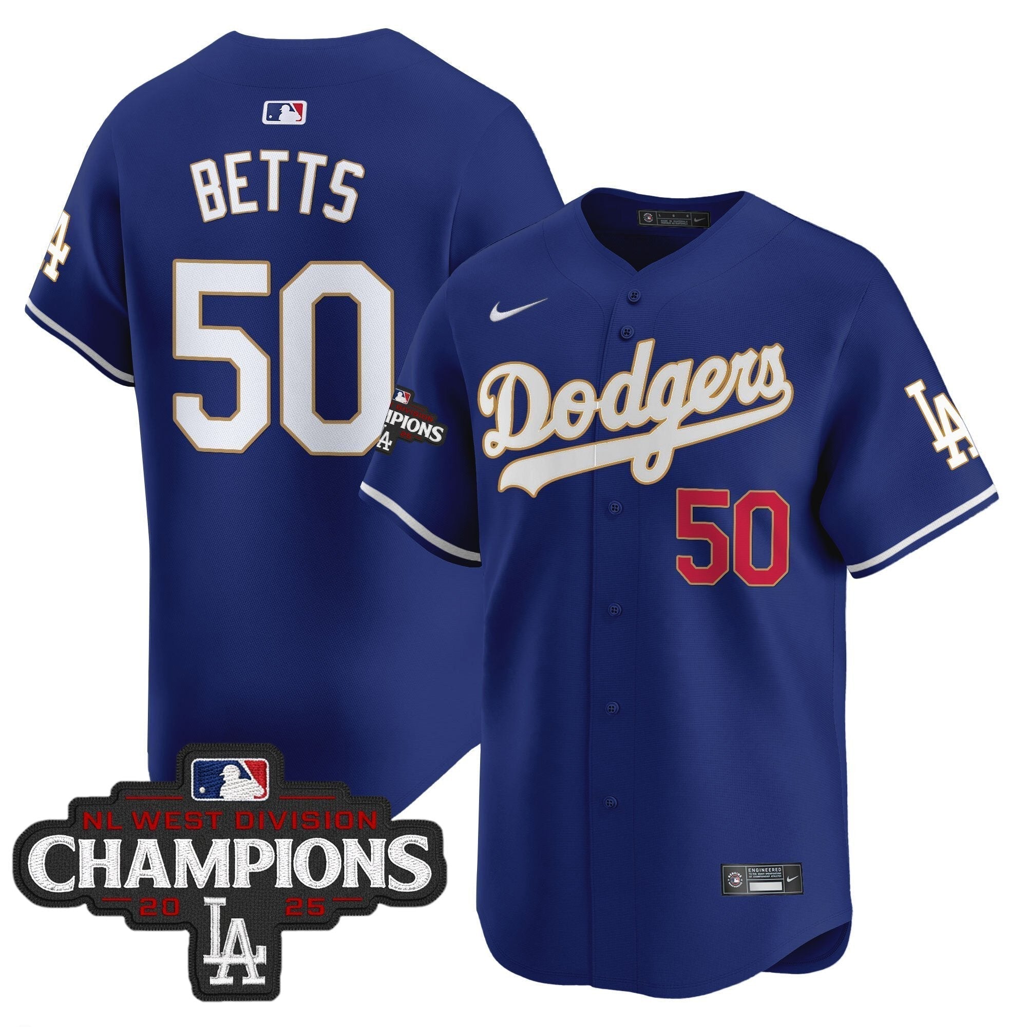 Dodgers 2025 NL West Division Champions Patch Gold Trim Vapor Premier Limited Jersey - Stitched