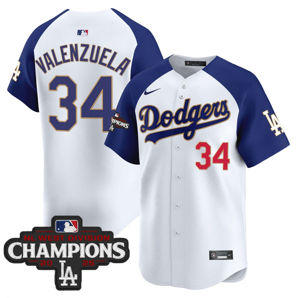 Dodgers 2025 NL West Division Champions Patch Gold Trim Vapor Premier Limited Jersey - Stitched