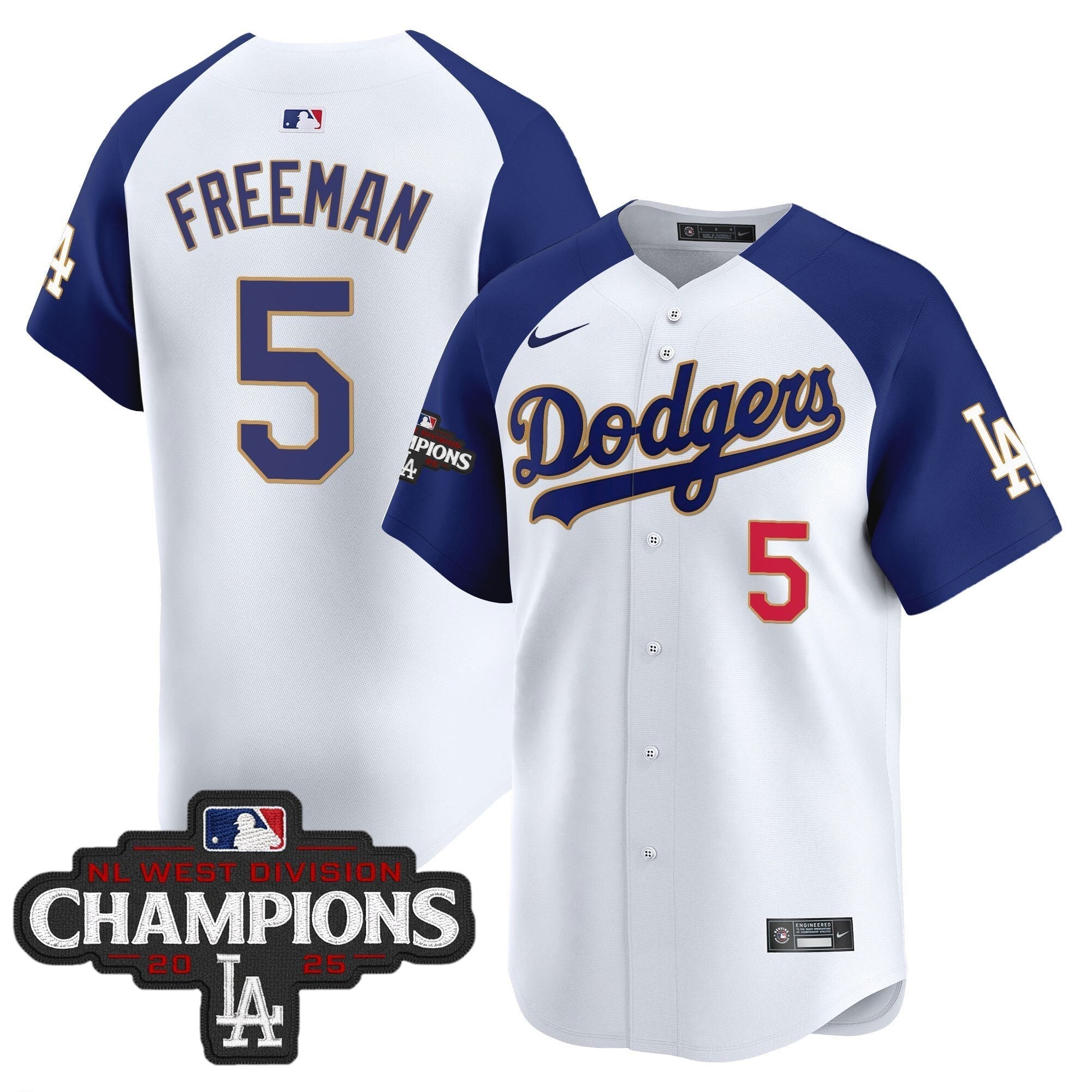 Dodgers 2025 NL West Division Champions Patch Gold Trim Vapor Premier Limited Jersey - Stitched