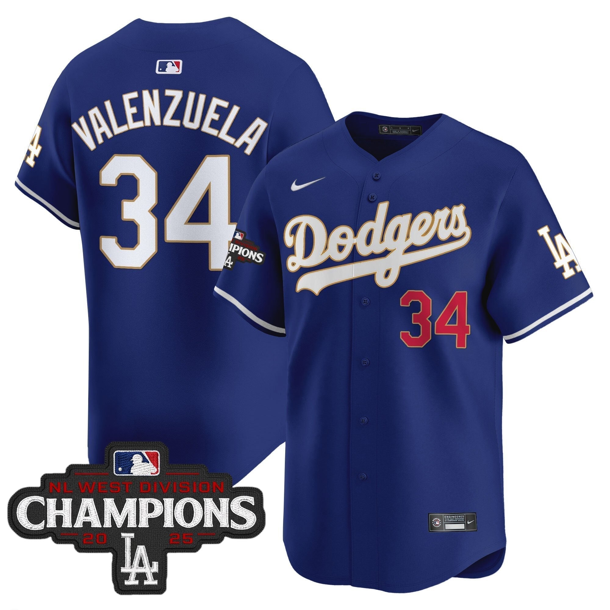 Dodgers 2025 NL West Division Champions Patch Gold Trim Vapor Premier Limited Jersey - Stitched