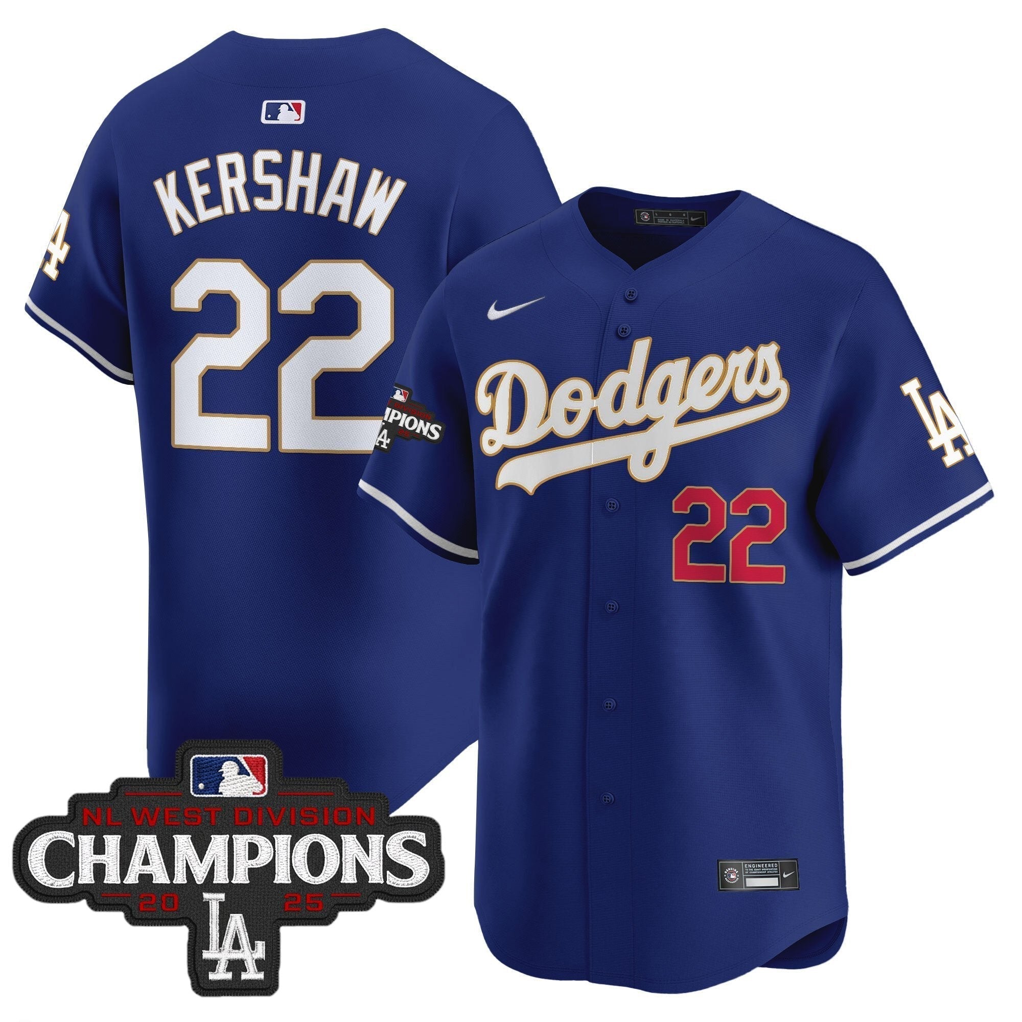 Dodgers 2025 NL West Division Champions Patch Gold Trim Vapor Premier Limited Jersey - Stitched