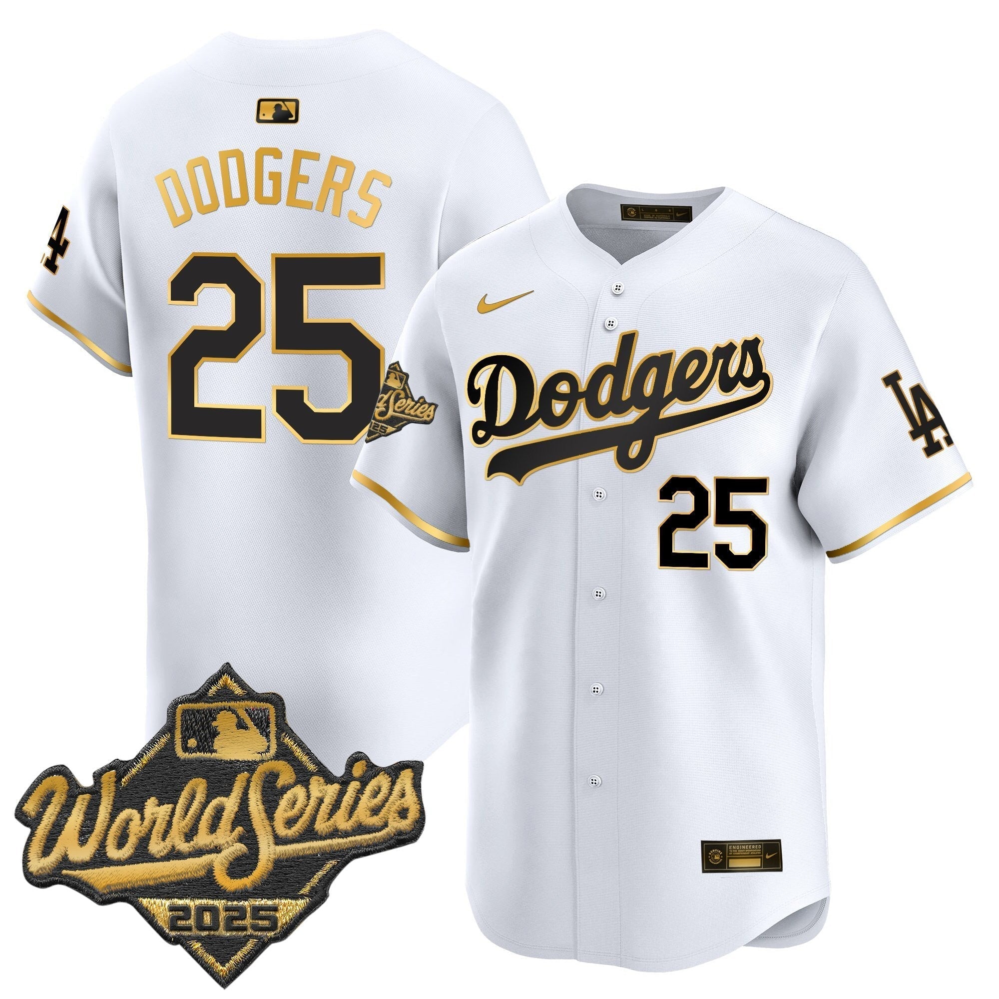 Dodgers 2025 World Series Gold Trim Vapor Premier Limited Jersey - All Stitched