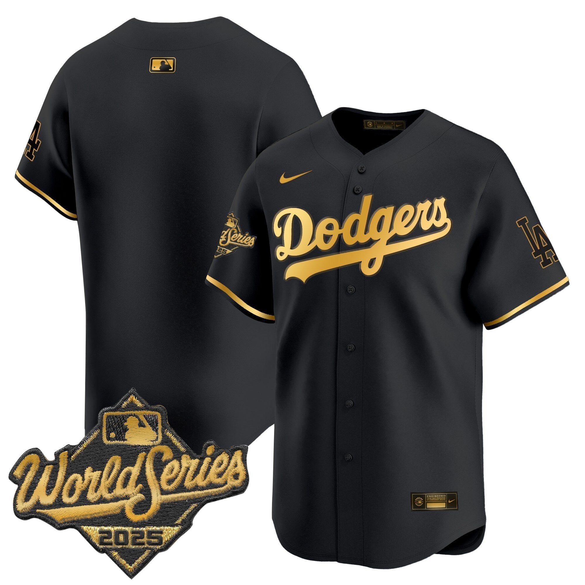 Dodgers 2025 World Series Gold Trim Vapor Premier Limited Men Jersey - All Stitched