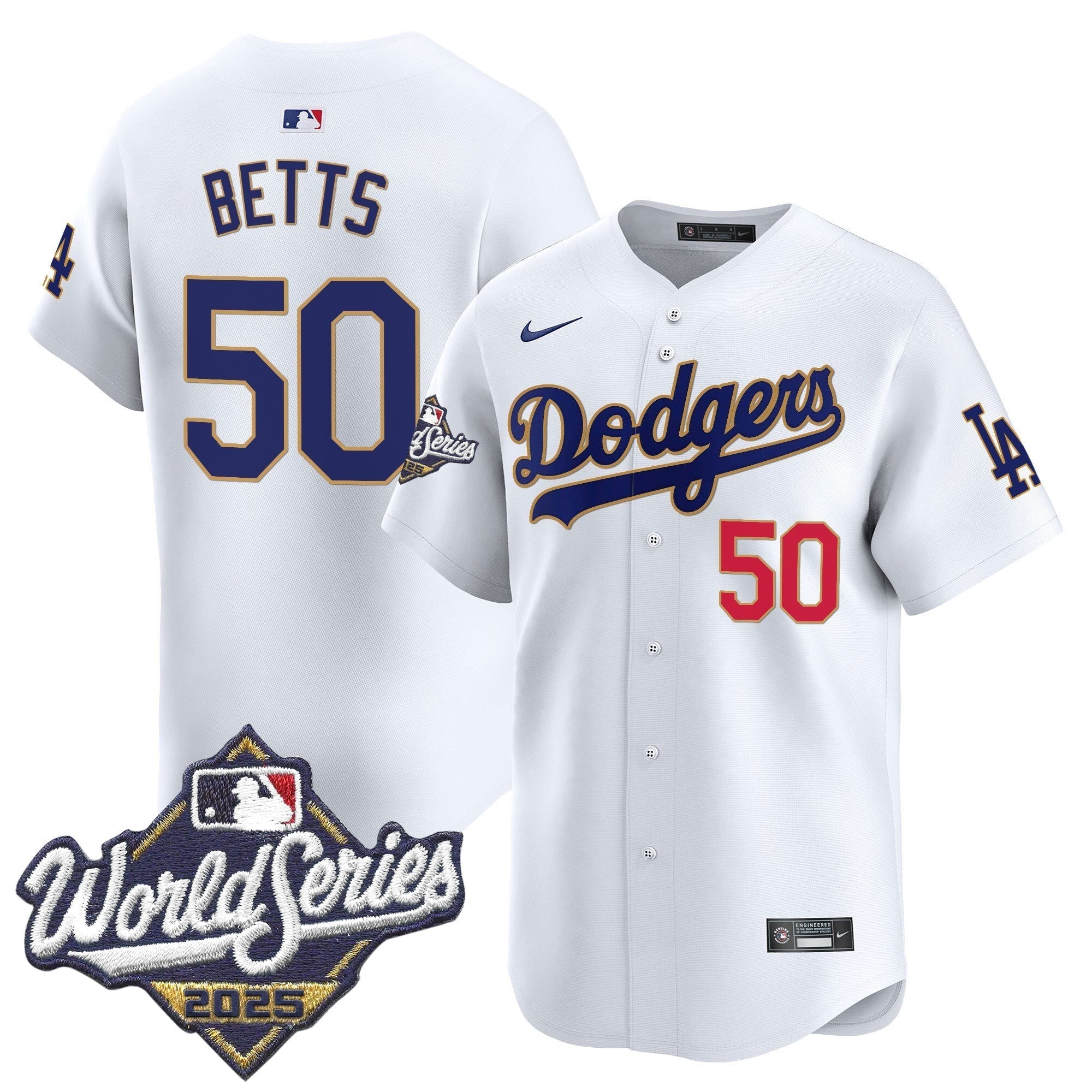 Dodgers 2025 World Series Gold Trim Vapor Premier Limited Jersey - All Stitched