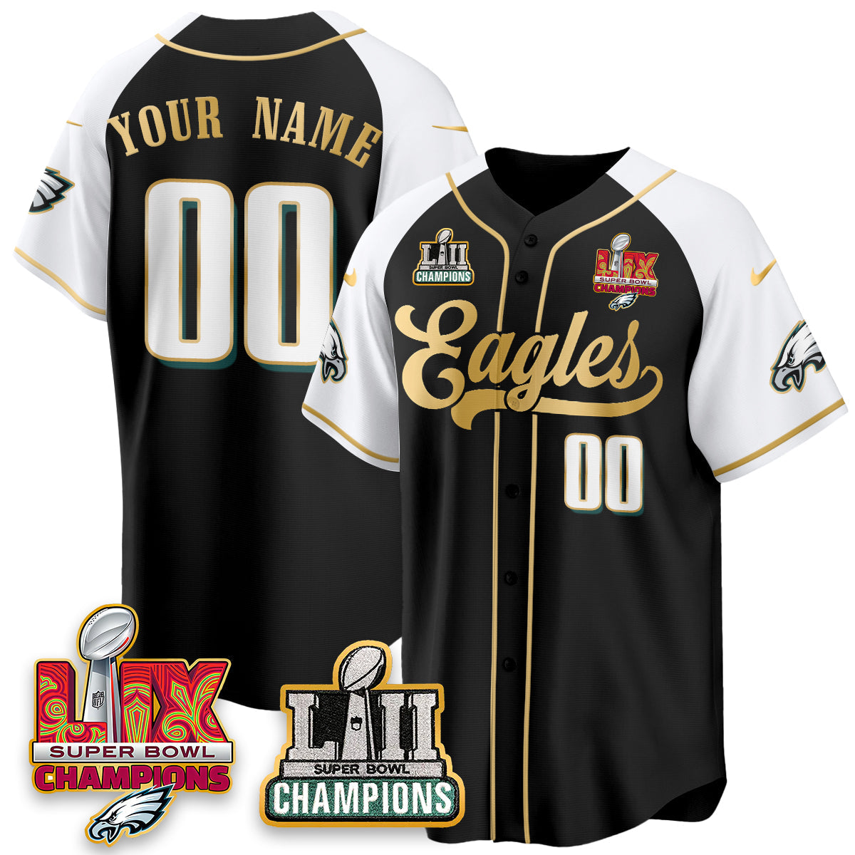 PHI LII-LIX Super Bowl Champions Vapor Limited Gold Baseball Jersey - Stitched