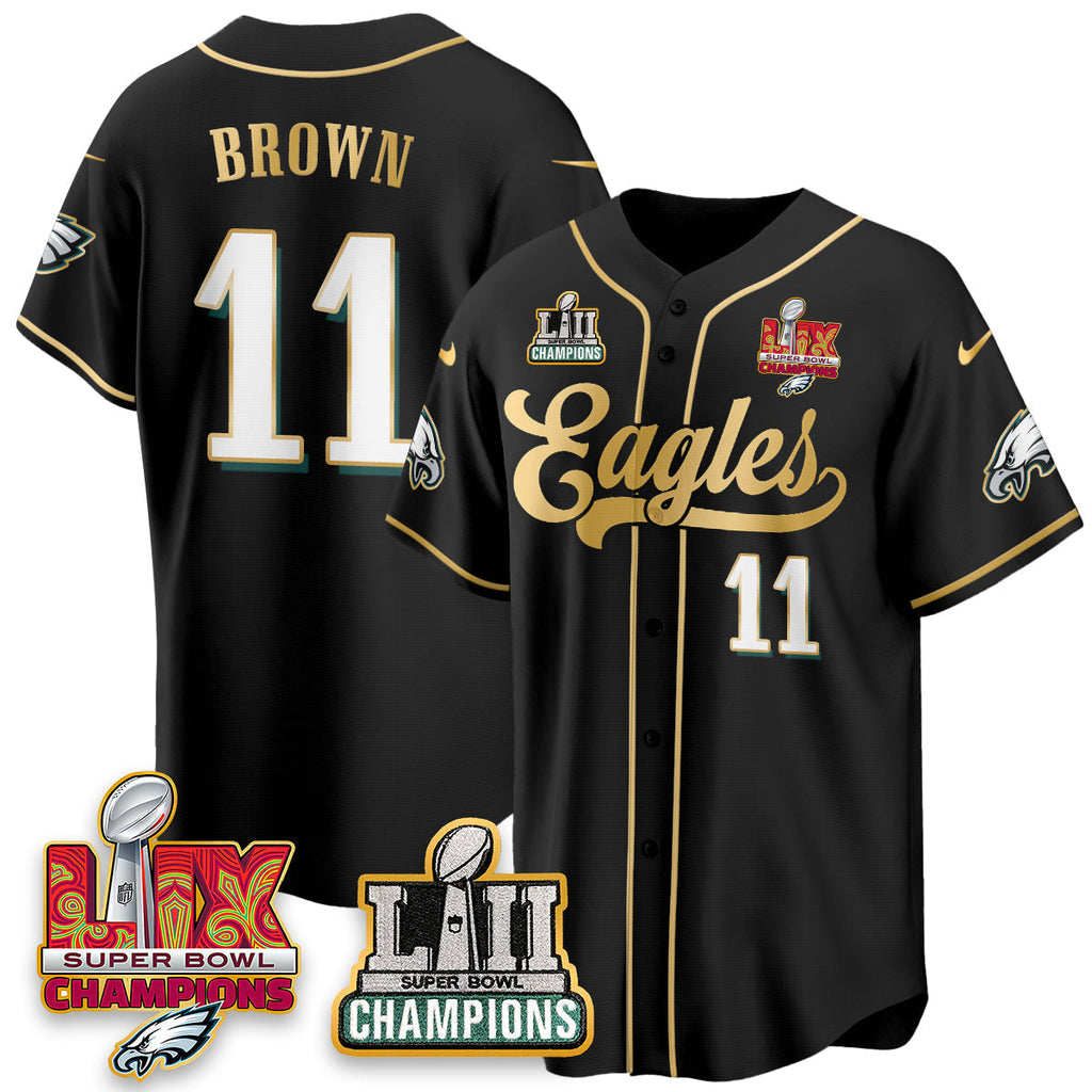 PHI LII-LIX Super Bowl Champions Vapor Limited Gold Baseball Jersey - Stitched