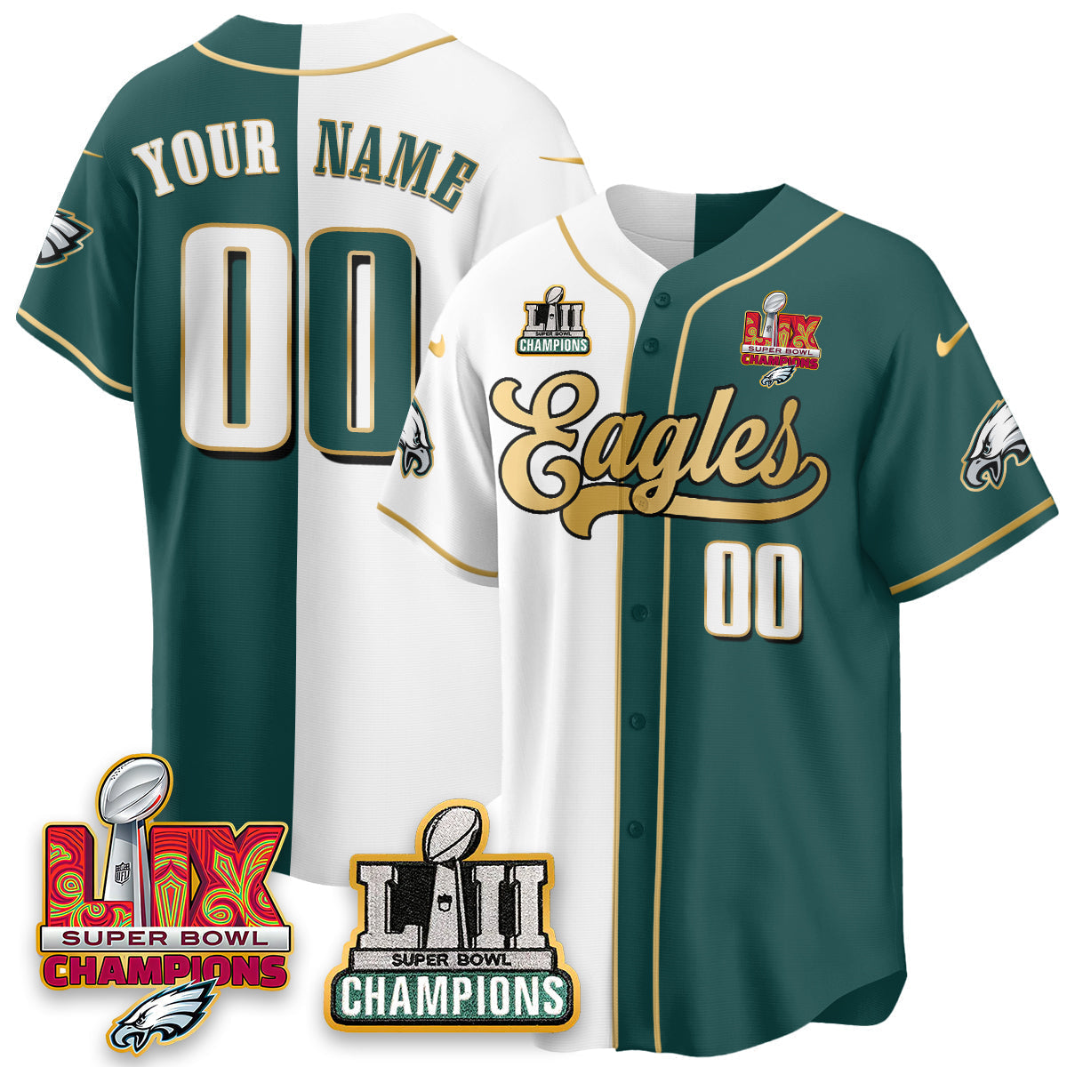 PHI LII-LIX Super Bowl Champions Vapor Limited Gold Baseball Jersey - Stitched
