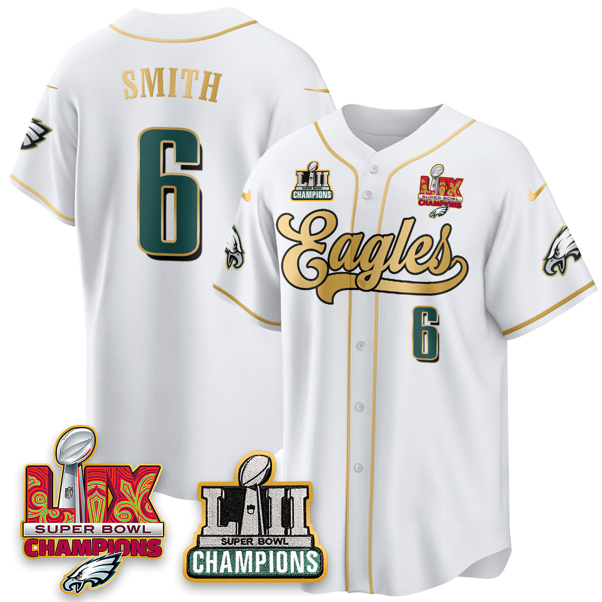PHI LII-LIX Super Bowl Champions Vapor Limited Gold Baseball Jersey - Stitched
