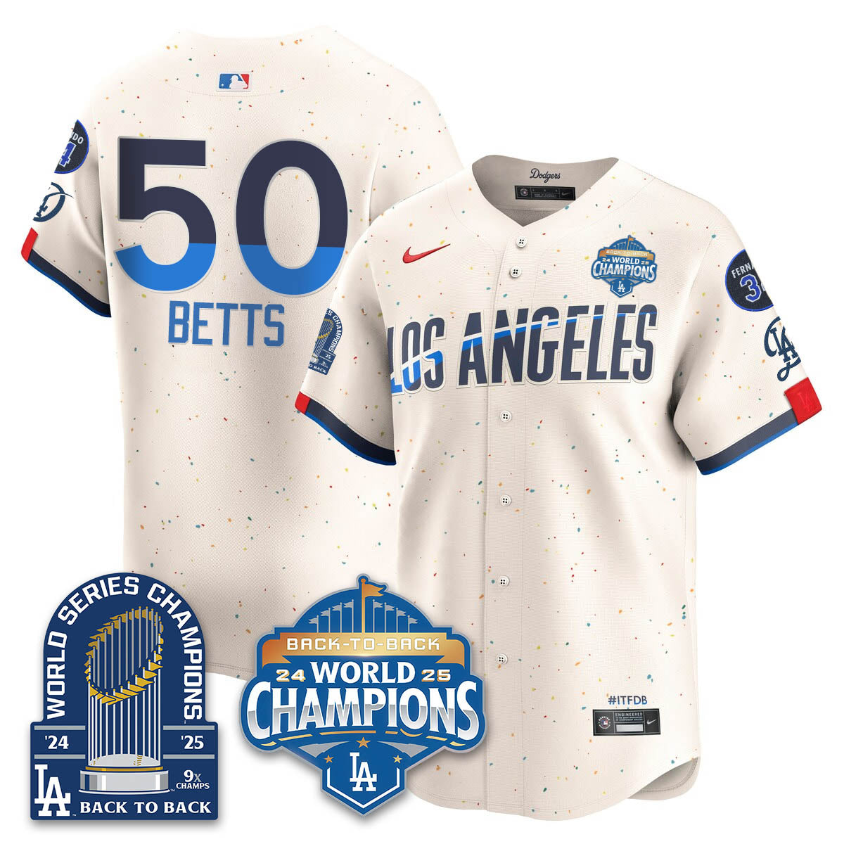 LAD 2025 World Series Champions  Gold Jersey - 9x Champs - Stitched