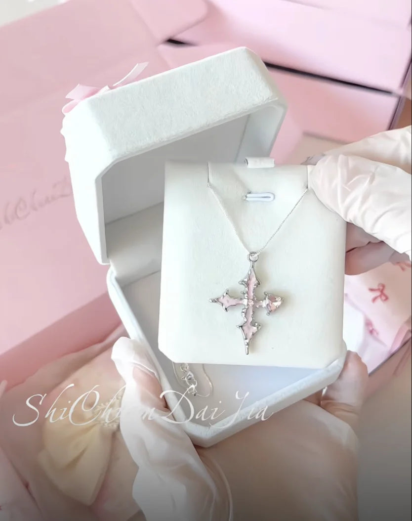 Sweet Gothic Pink Cross Pendant Necklacet, Jewelryshipped in a gift box  A must-have gift for besties and couple