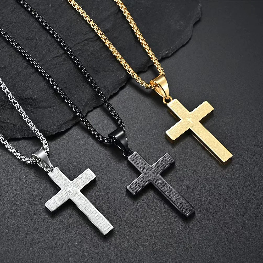 Best Selling Bible Verse Cross Necklace, Titanium Steel Men's Pendant, Religious Faith Accessory & Gift