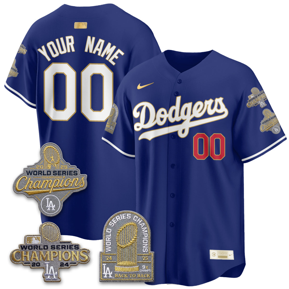 LAD Gold Collection Stadium Vapor Limited Custom Jersey - Back to Back 9x Champs - Stitched