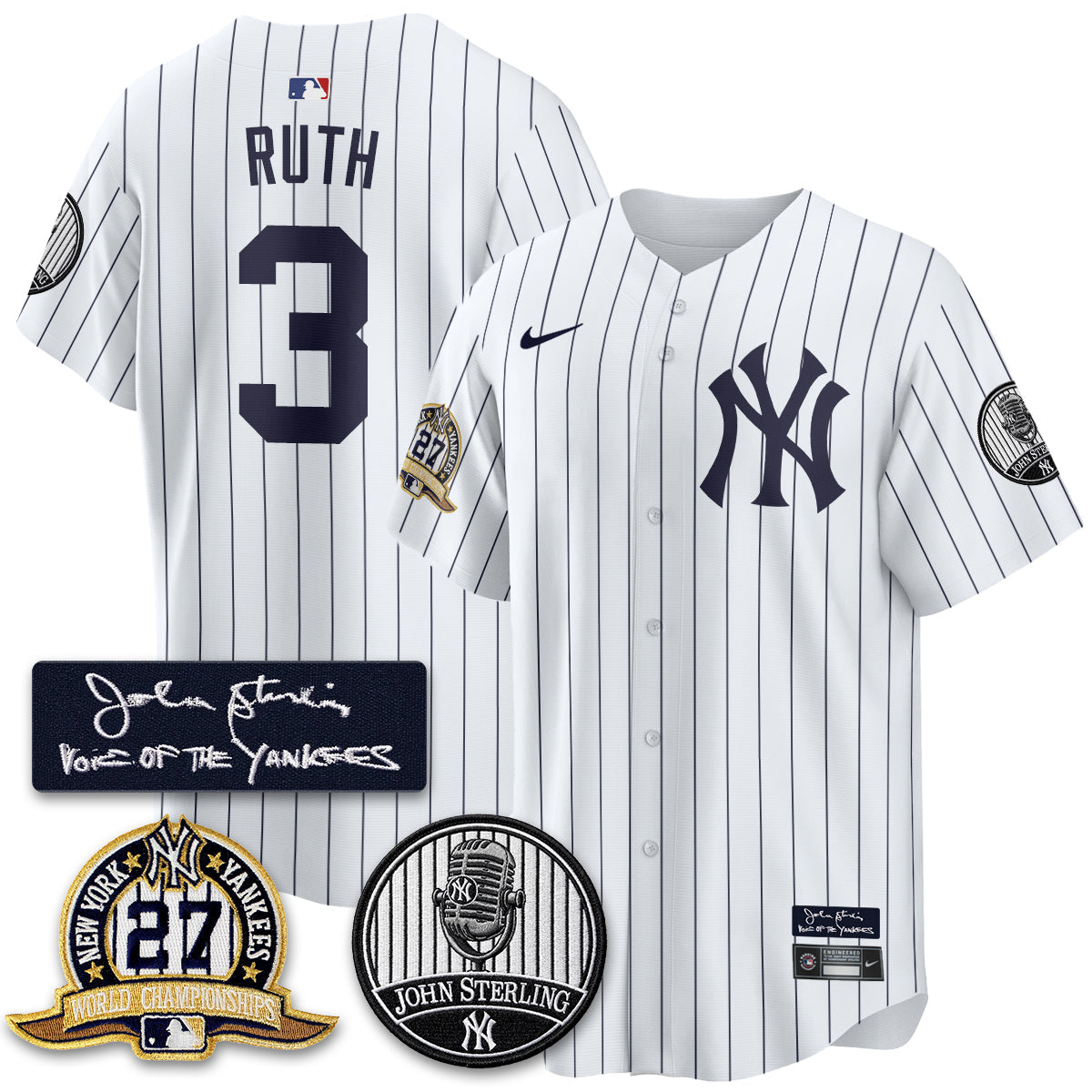 NYY John Sterling Tribute Patch Limited Gold Jersey - Stitched