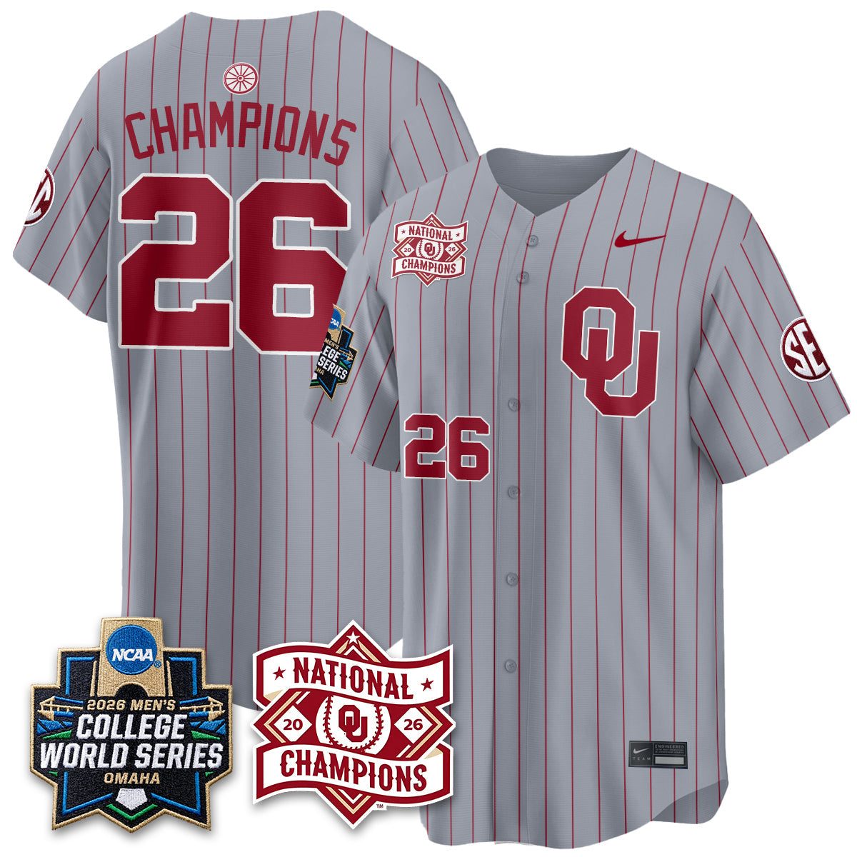 OU 2026 NCAA Baseball College World Series Champions Vapor Jersey - Stitched