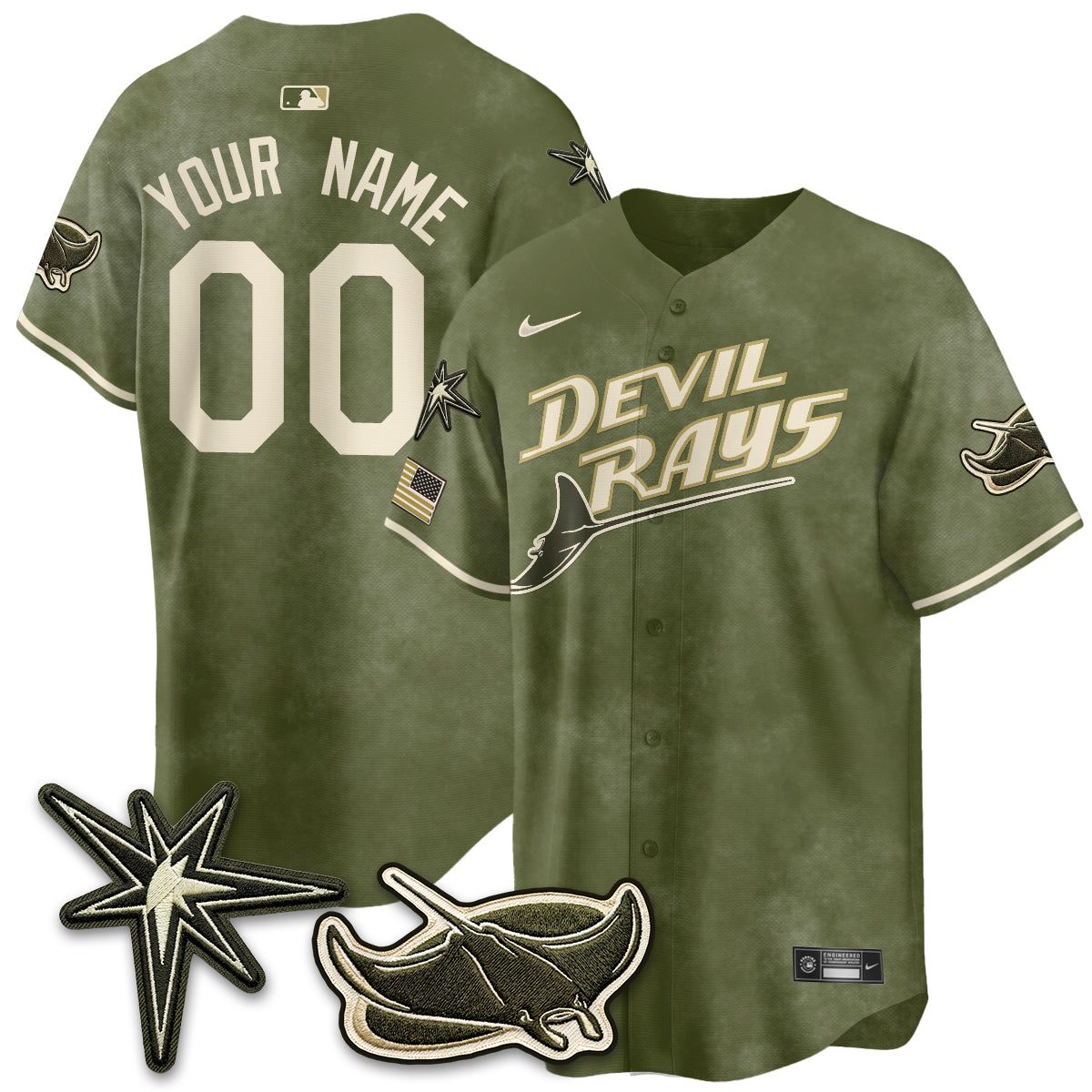 TB New Era Olive 2026 Armed Forces Day Custom Jersey - Stitched