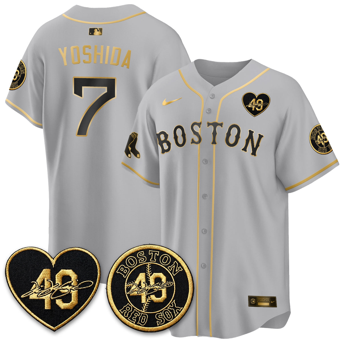 BOS Tim Wakefield Memorial Patch Vaper Premier Limited Gold Edition Jersey - Stitched
