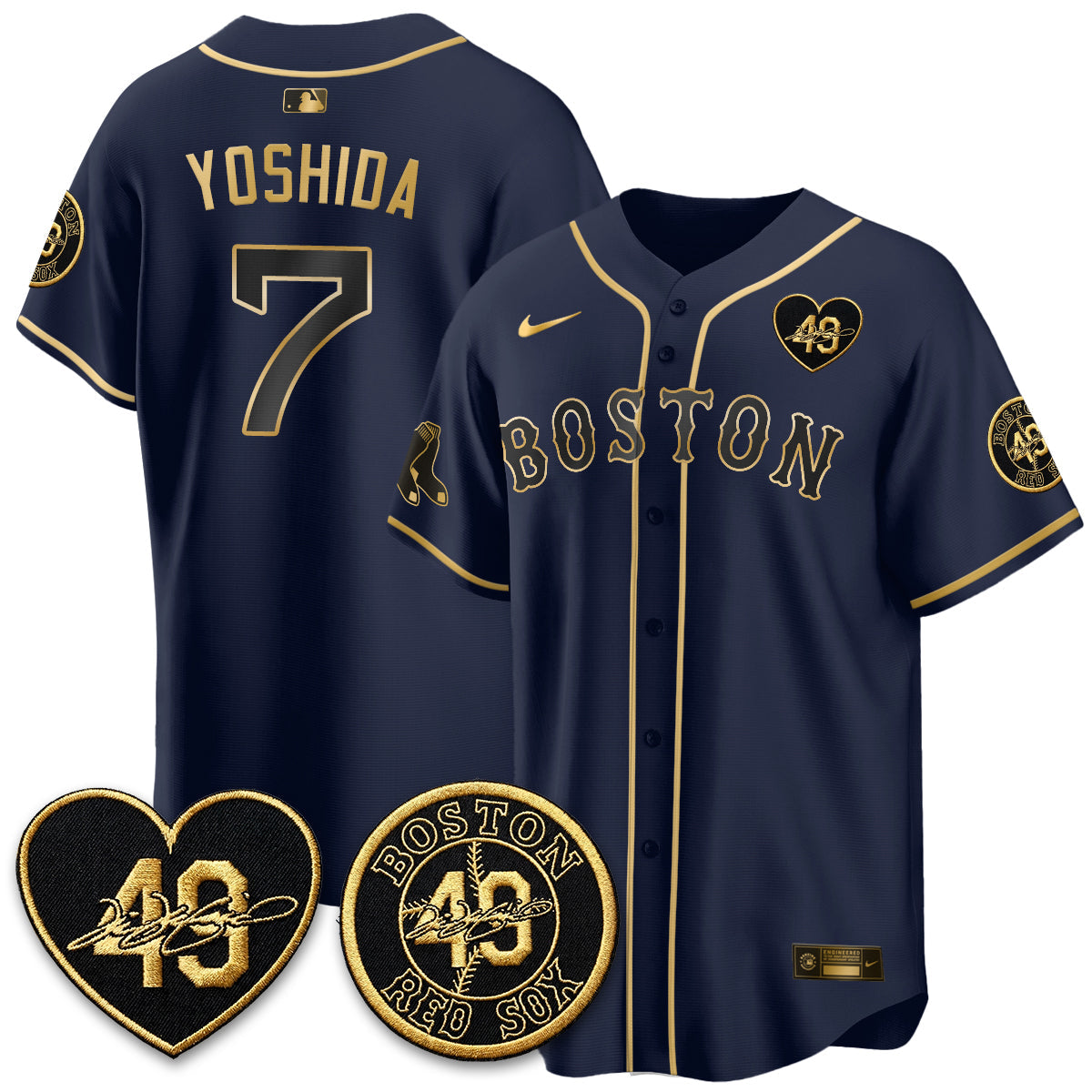 BOS Tim Wakefield Memorial Patch Vaper Premier Limited Gold Edition Jersey - Stitched