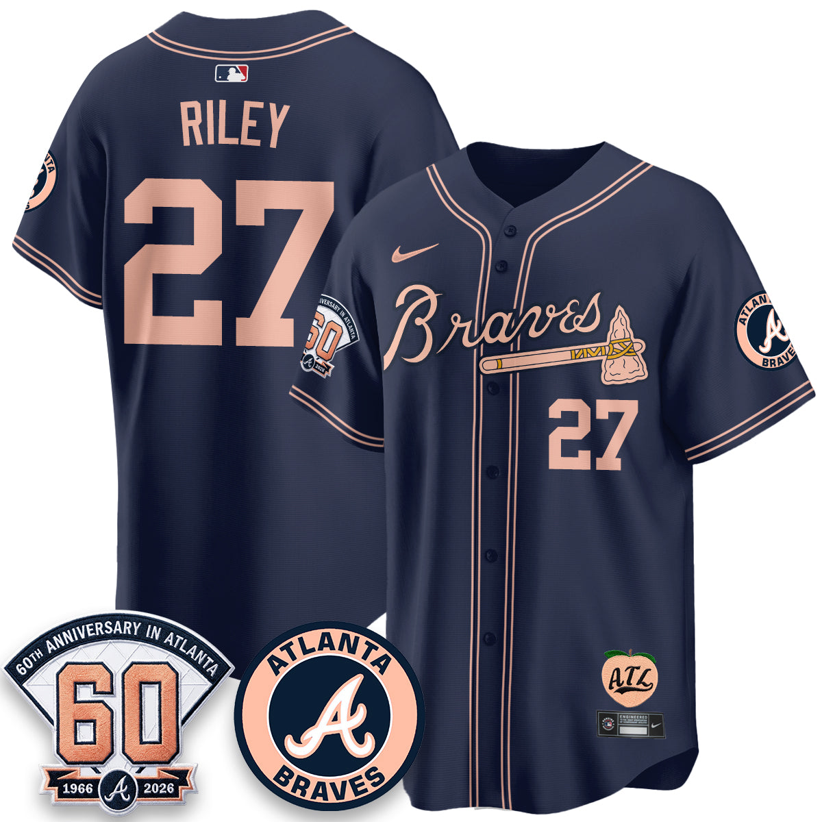 ATL 60th Anniversary Peach Edition Vapor Premier Limited Jersey - Stitched