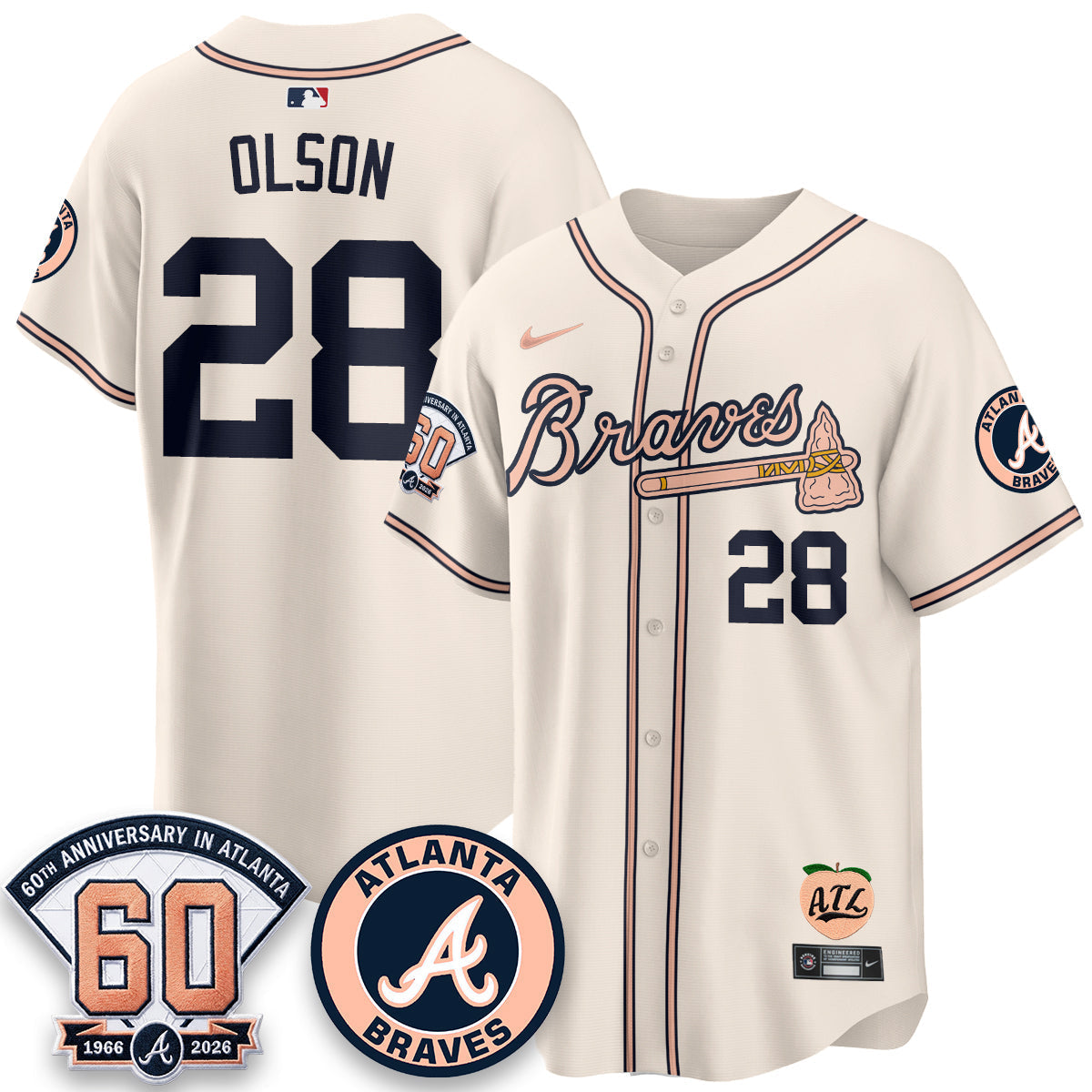 ATL 60th Anniversary Peach Edition Vapor Premier Limited Jersey - Stitched (28)