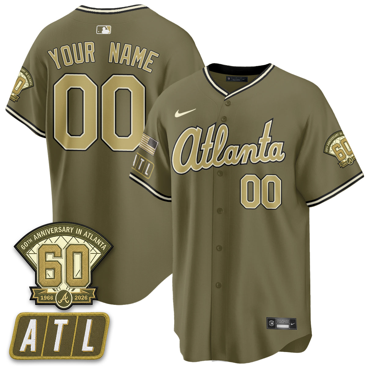 ATL New Era Olive 2026 Armed Forces Day Vapor Limited Custom Jersey - Stitched
