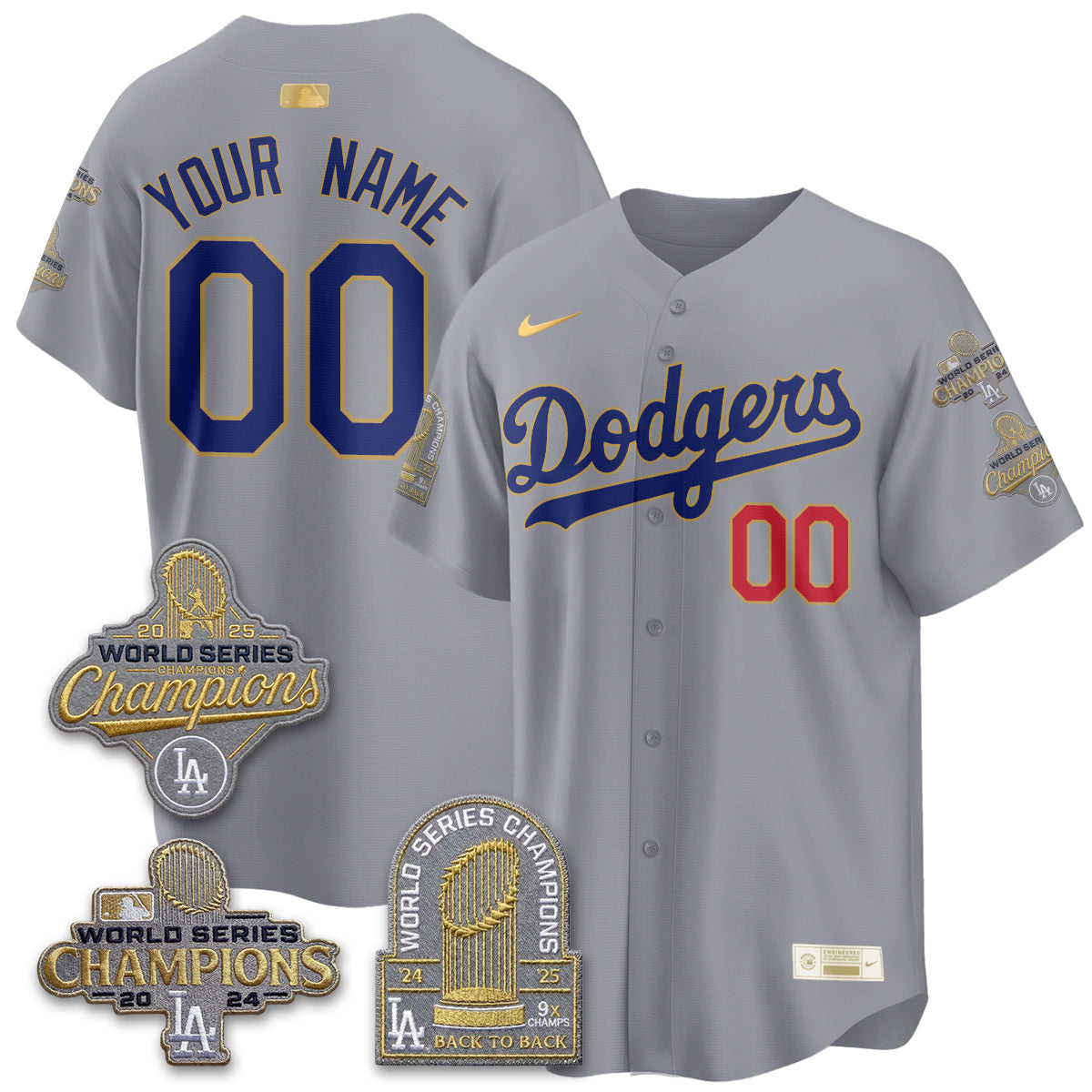 LAD Gold Collection Stadium Vapor Limited Custom Jersey - Back to Back 9x Champs - Stitched