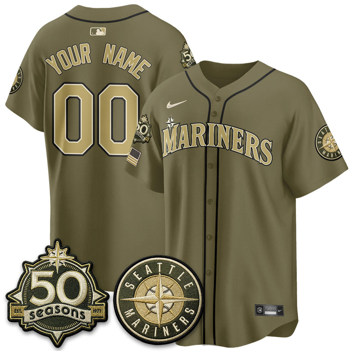 SEA New Era Olive 2026 Armed Forces Day Custom Jersey - Stitched