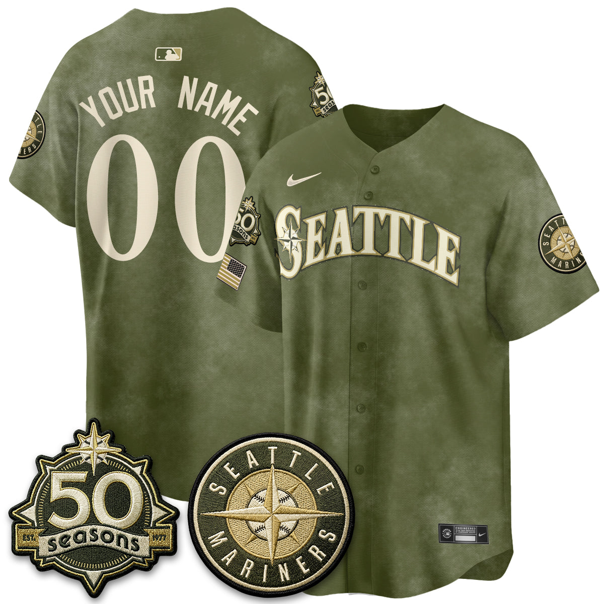 SEA New Era Olive 2026 Armed Forces Day Custom Jersey - Stitched