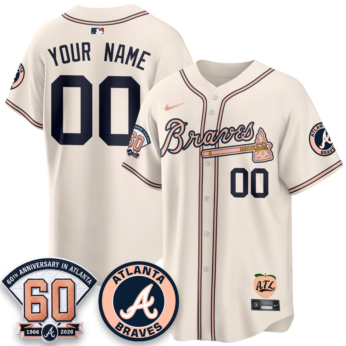 ATL 60th Anniversary Peach Edition Vapor Premier Limited Custom Jersey - Stitched