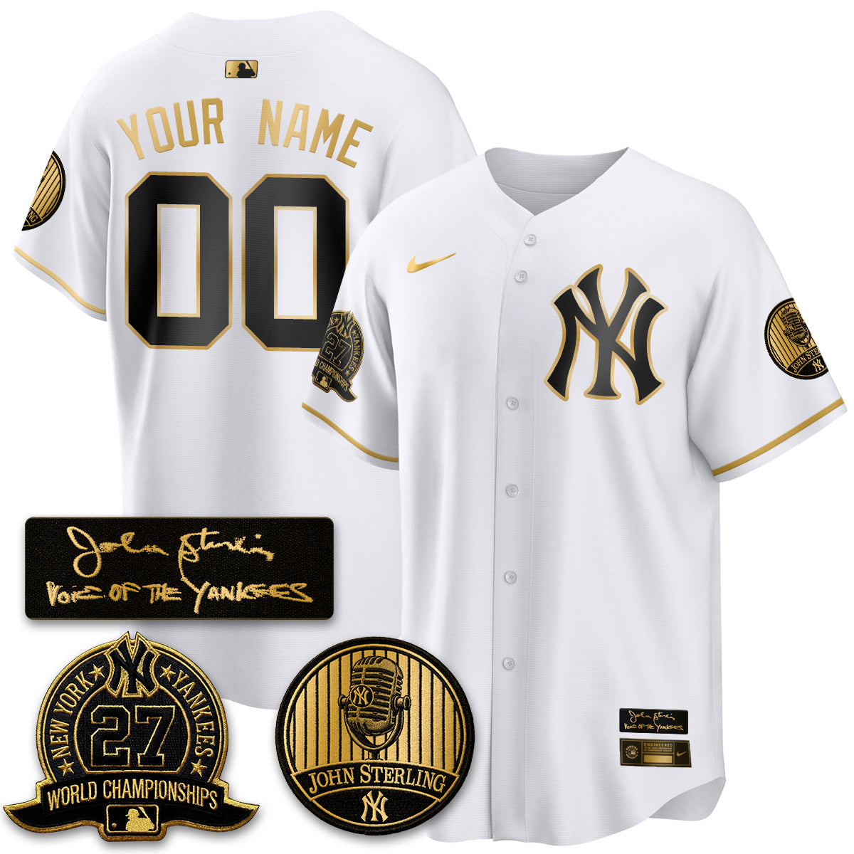 NYY John Sterling Tribute Patch Vapor Premier Limited Custom Jersey - Stitched
