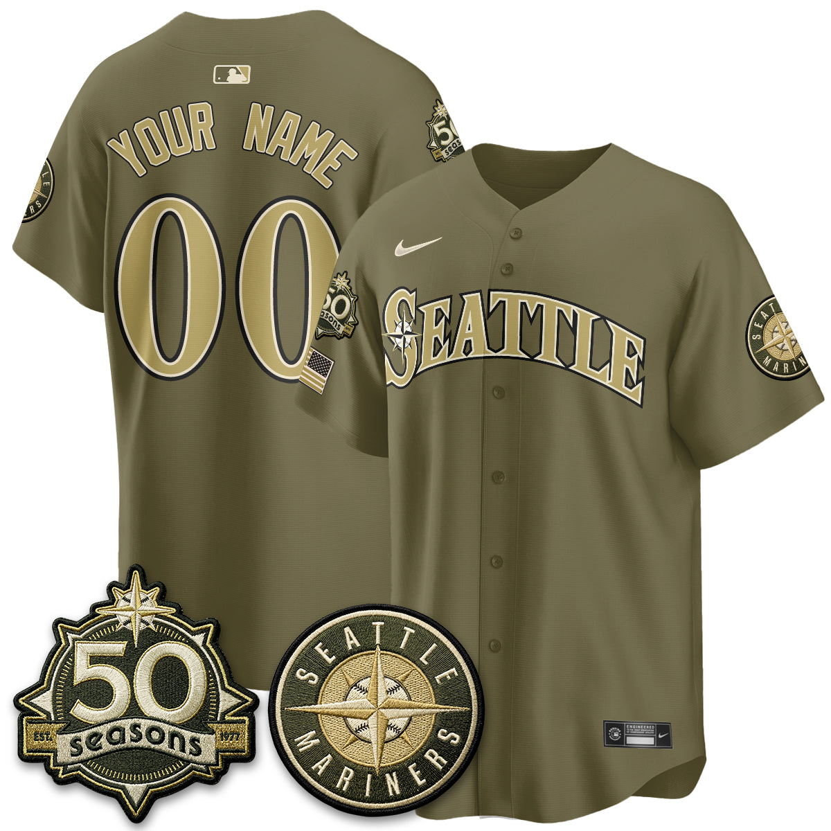 SEA New Era Olive 2026 Armed Forces Day Custom Jersey - Stitched